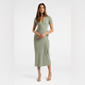Ever New Sage Green Prima Short Sleeve Wrap Knit Dress